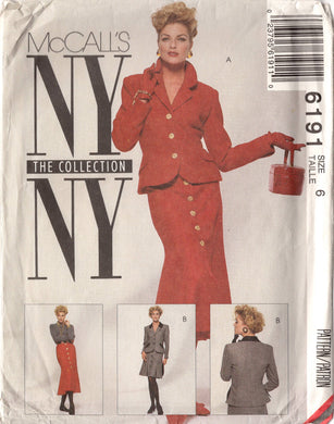 1990's McCall's NY NY Suit pattern with Flared Peplum Jacket and Fishtail Skirt - Bust 30.5