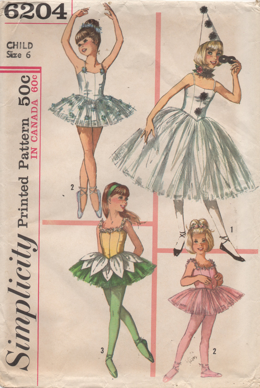 1950's Simplicity Girl's Ballet Costume with Hat and Ruff - Age 6 - UC/FF - No. 6204