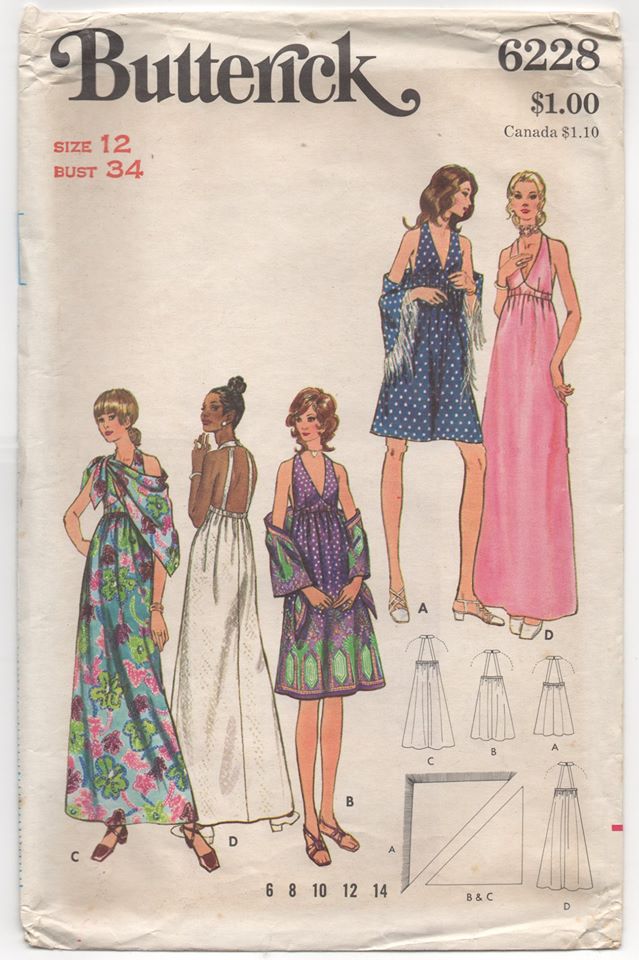 1970's Butterick Halter Top Evening Gown or Day Dress - Bust 34" - No. 6228