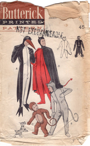 1950's Butterick Men's Devil, Penguin, Monkey or Kitten Costume - Breast 38