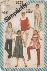 1980's Simplicity Maternity Top, Dress or Pants or Shorts Pattern - Bust 38" - No. 6251