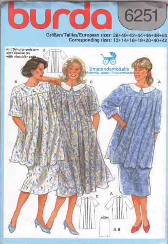 1990's Burda Maternity Dress, Top and Skirt pattern - Bust 30-42