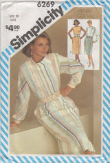 1980's Simplicity Side Button Blouse with Asymmetrical collar and Side Button Skirt Pattern - Bust 32.5" - No. 6269