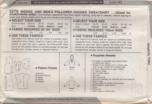 1980's McCall's Loose Fit Hooded Sweatshirt Pattern - Bust 32-34" - no. 6279