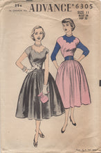 1950's Advance One Piece Dress with Scallop Neckline and Gathered Skirt - Bust 29" - No. 6305