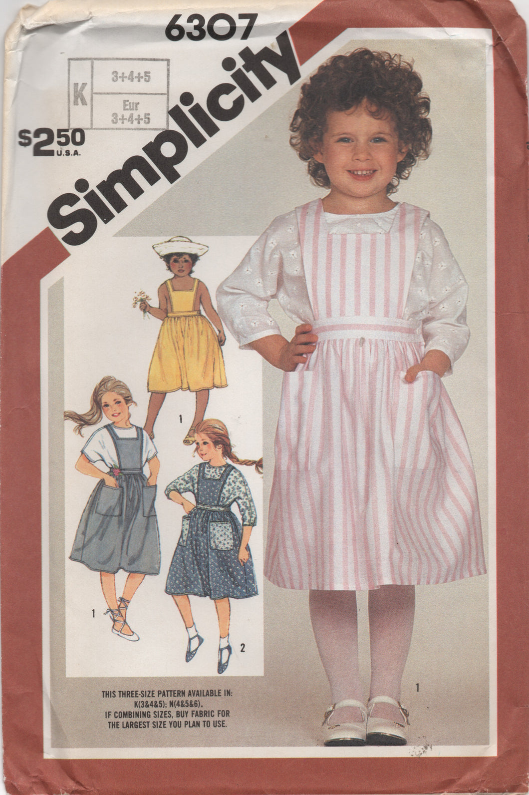 1980's Simplicity Child's Pinafore and Back Button Blouse - Chest 22-23-24