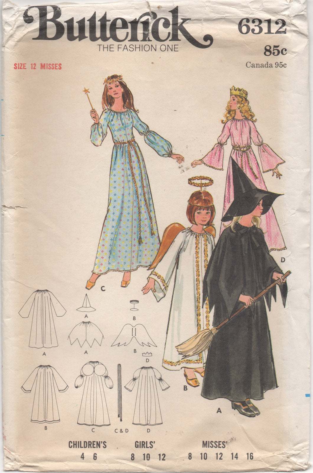 1970's Butterick Angel, Witch, Fairy Godmother and Princess Costume Pattern - Bust 30