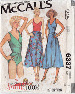 1970's McCall's Wrap Bodysuit and Wrap Skirt Cover up pattern - Bust 34" - No. 6337