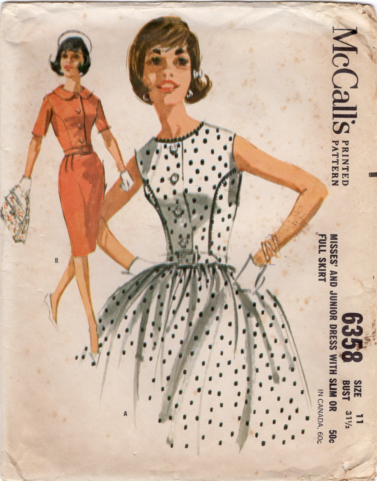 1960's McCall's Princess line Dress Pattern with Sheath or Pleated Skirt - Bust 31.5" - no. 6358