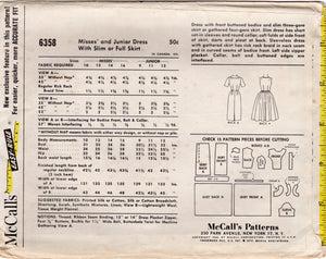 1960's McCall's Princess line Dress Pattern with Sheath or Pleated Skirt - Bust 31.5" - no. 6358