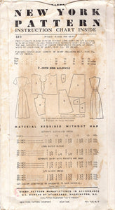 1950's New York Button Up Blouse with or without Collar and Front Pleated Skirt with Large Pockets pattern - Bust 29" - No. 640