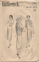 1950's Butterick Side Button Dress with Slim Skirt  and Jacket Pattern - UK EDITION - Bust 30" - No. 6442