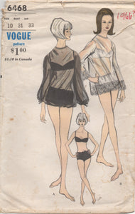 1960's Vogue Two Piece Swimsuit Pattern and Sheer Short Cover Up  - Bust 31" - No. 6468