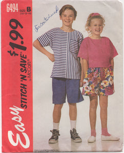 1990's Easy Stitch and Save McCall's Child's Shirt and Shorts - Breast 28.5-30-32" - No. 6494