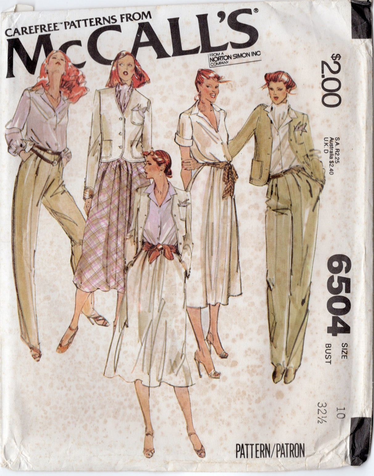 1970's McCall's Button Up Shirt, A line Skirt, High Waisted Pants, Jacket, Scarf and Handkerchief Pattern - Bust 32.5" - No. 6504