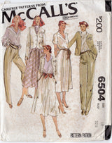 1970's McCall's Button Up Shirt, A line Skirt, High Waisted Pants, Jacket, Scarf and Handkerchief Pattern - Bust 32.5" - No. 6504