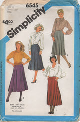 1980's Simplicity Pleated or Gored Skirts with Side Buttons Pattern - Waist 25" - No. 6545