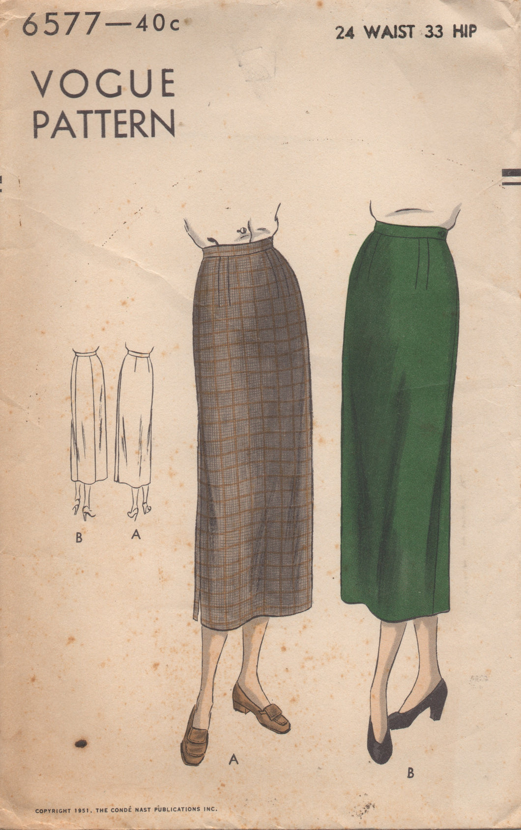 1950's Vogue Straight Skirt with Darts - Waist 24