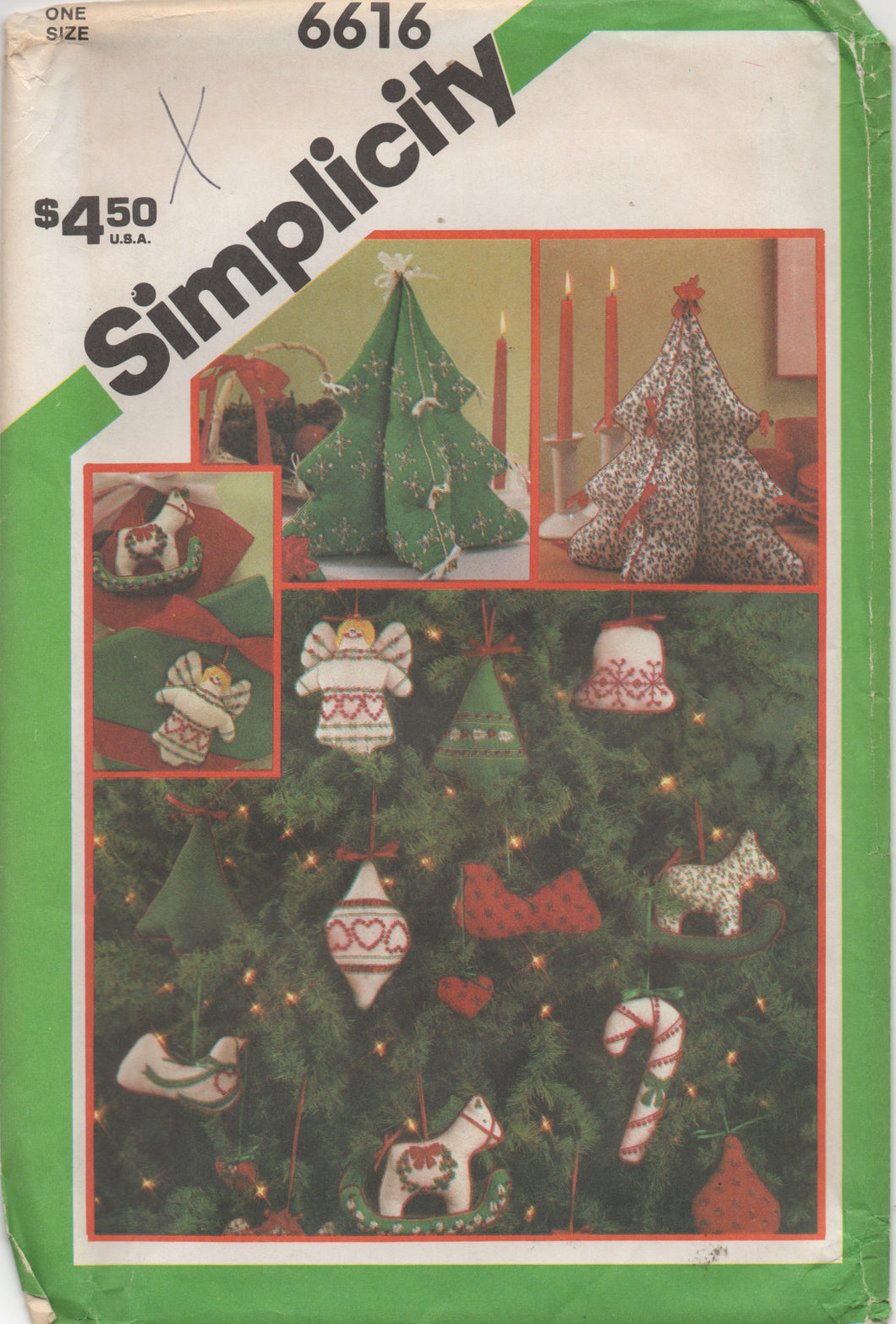 1980's Simplicity Christmas Crafts (Candlewicking Ornaments, Stuffed tree) - One Size - No. 6616
