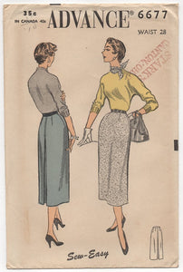 1950's Advance "Easy to make" Straight Skirt - Waist 28" - No. 6677