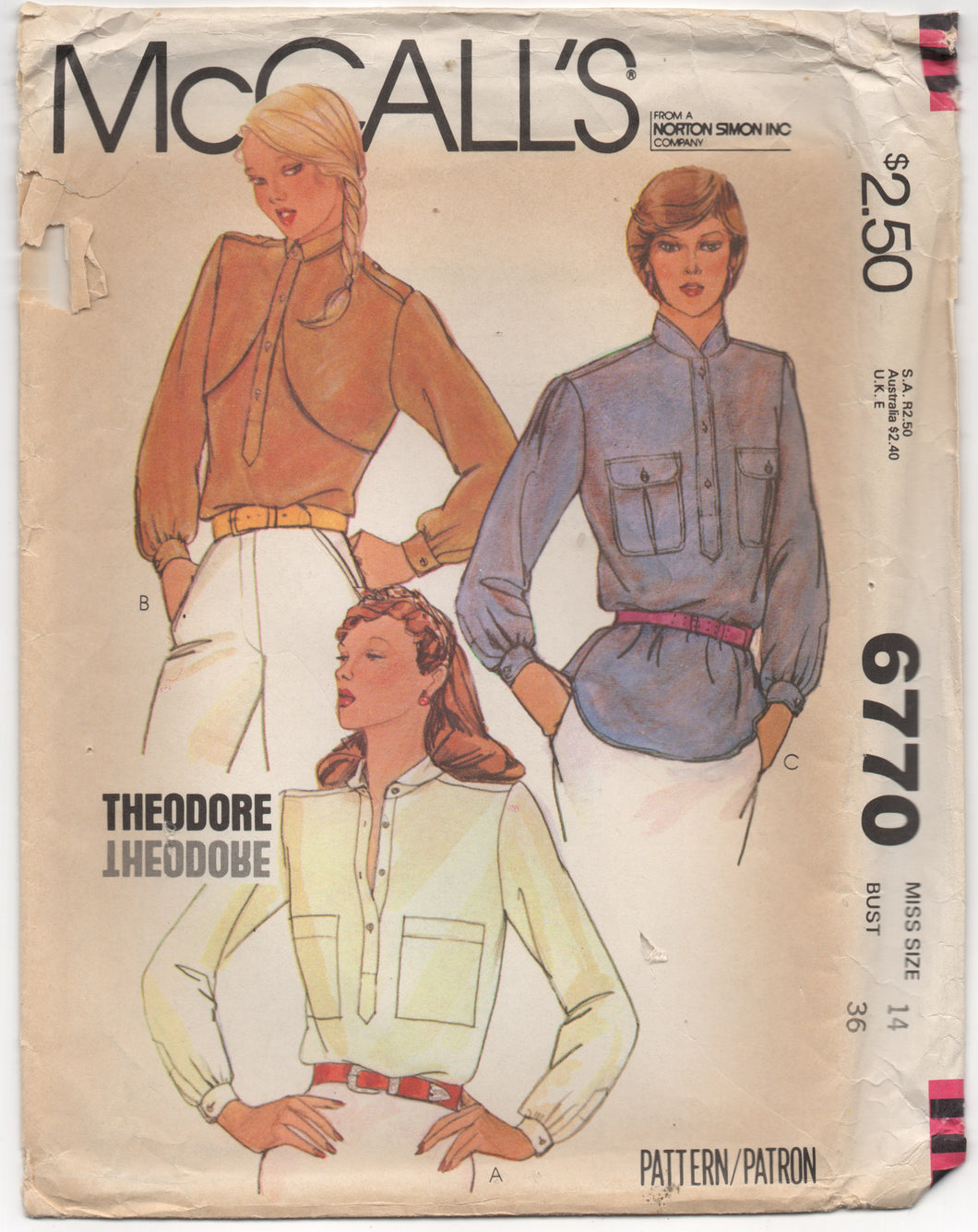 1970's McCall's Western Style Blouse with large pockets - Bust 36