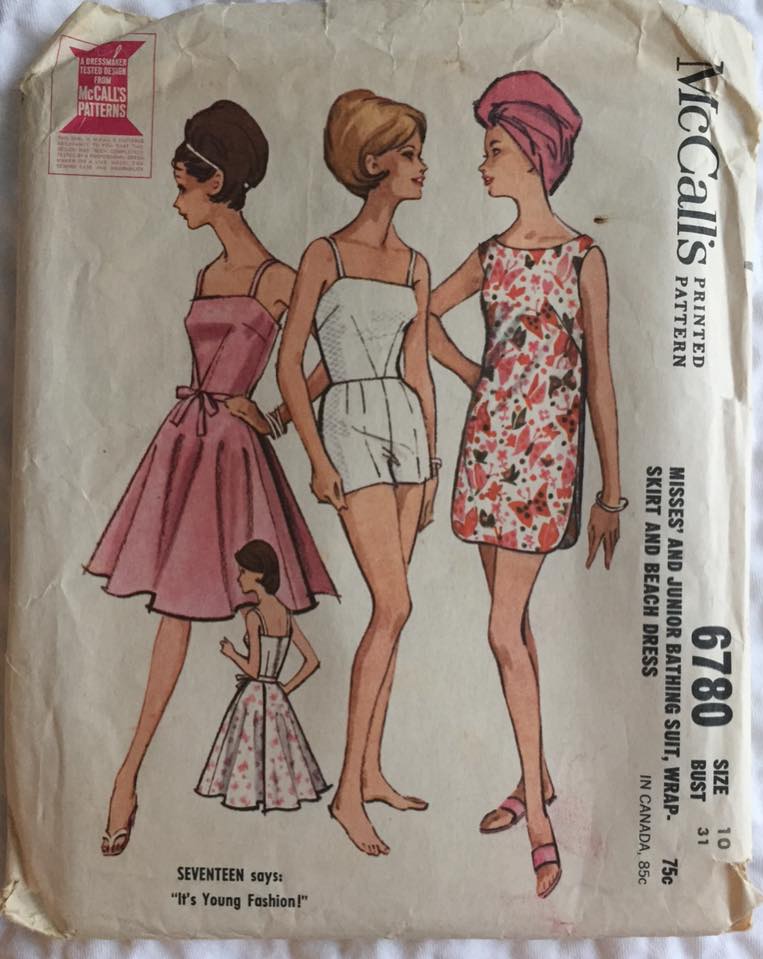 1960’s McCall’s One Piece Bathing Suit, Wrap Skirt, and Beach Dress - Bust 31” - UC/FF - No. 6780