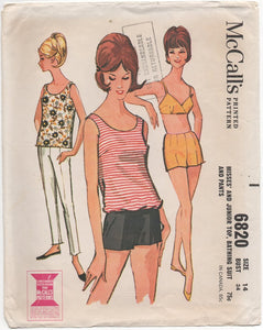 1960's McCall's Two Piece Swim suit, Top, Shorts and Pants Pattern - Bust 34" - No. 6820