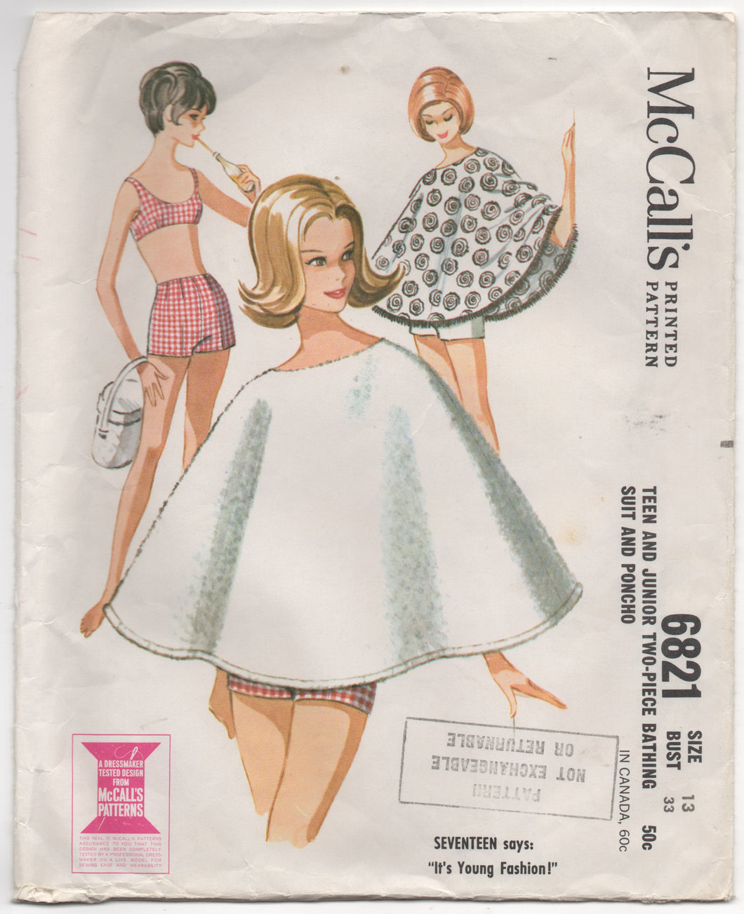 1960's McCall's Two Piece Swimsuit and Beach Poncho - Bust 33