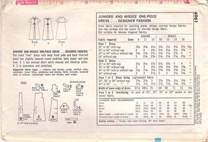 1960's Simplicity A-Line Dress pattern with Pleated Back and Back Bows - Bust 31" - No. 6961