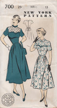 1950's New York One Piece Dress with Contrast Yoke, Side Pleating and Back Peplum - Bust 31" - No. 700