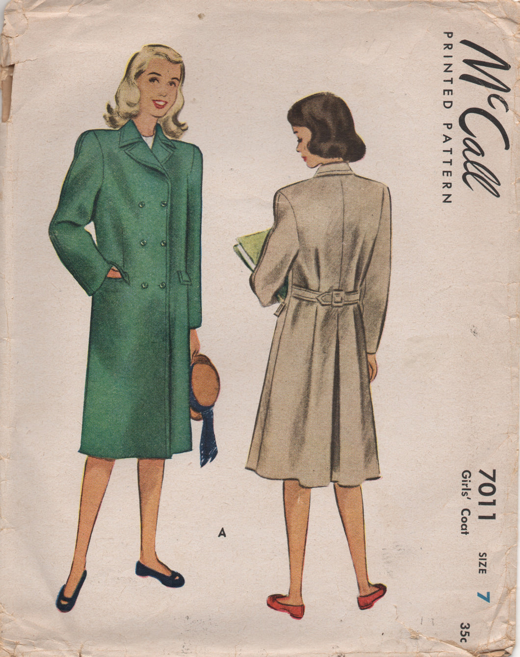 1940's McCall Child's Double Breasted Coat with Inset or Patch Pockets - Chest 25