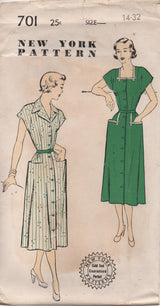 1950's New York One Piece Dress with Inset Pockets and Two Necklines - Bust 32" - No. 701