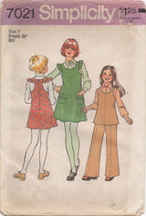 1970's Simplicity Girl's One Piece Dress and High Waisted Pants - Chest 26" - No. 7021