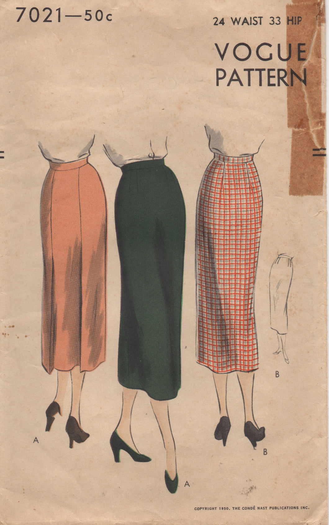 1950's Vogue Straight Skirt with Back Panel - Waist 24
