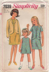 1960's Simplicity One Piece A-line Dress and Jacket - Chest 28" - No. 7039