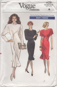 1980's Vogue One Piece Dress with Wavy front and side Fishtail flare - Bust 31.5" - No. 7039