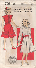 1950's New York Girl's One Piece Dress with Peter Pan Collar & Two Sleeve Lengths - Chest 28" - 703