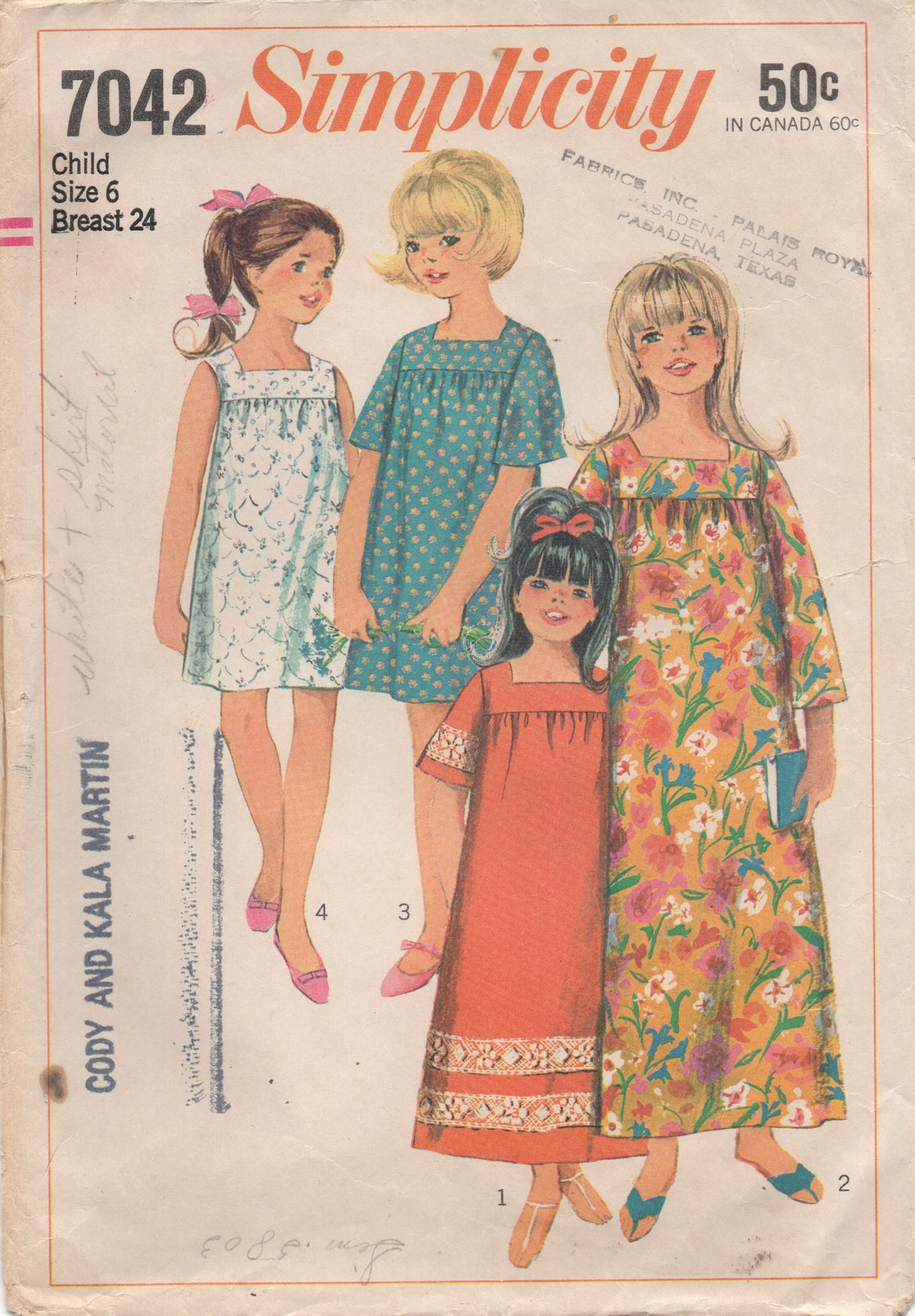 1960's Simplicity Girl's Muu-Muu in Two Lengths - Chest 24" - No. 7042