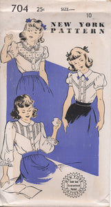 1950's New York Girl's Blouse with Puff or 3/4 Sleeve and Elongated Yoke - Chest 28" - No. 704