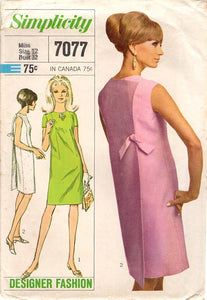 1960's Simplicity Shift Dress pattern with Back Wrap and Bow detail - Bust 32" - No. 7077
