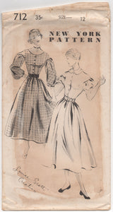 1950's New York One Piece Dress with Moulded Shoulder and Two Sleeve styles - Bust 30" - No. 712