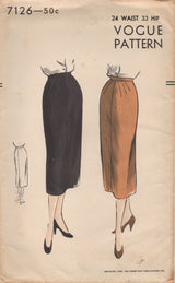 1950's Vogue Straight Skirt with Darts - Waist 24" - No. 7126