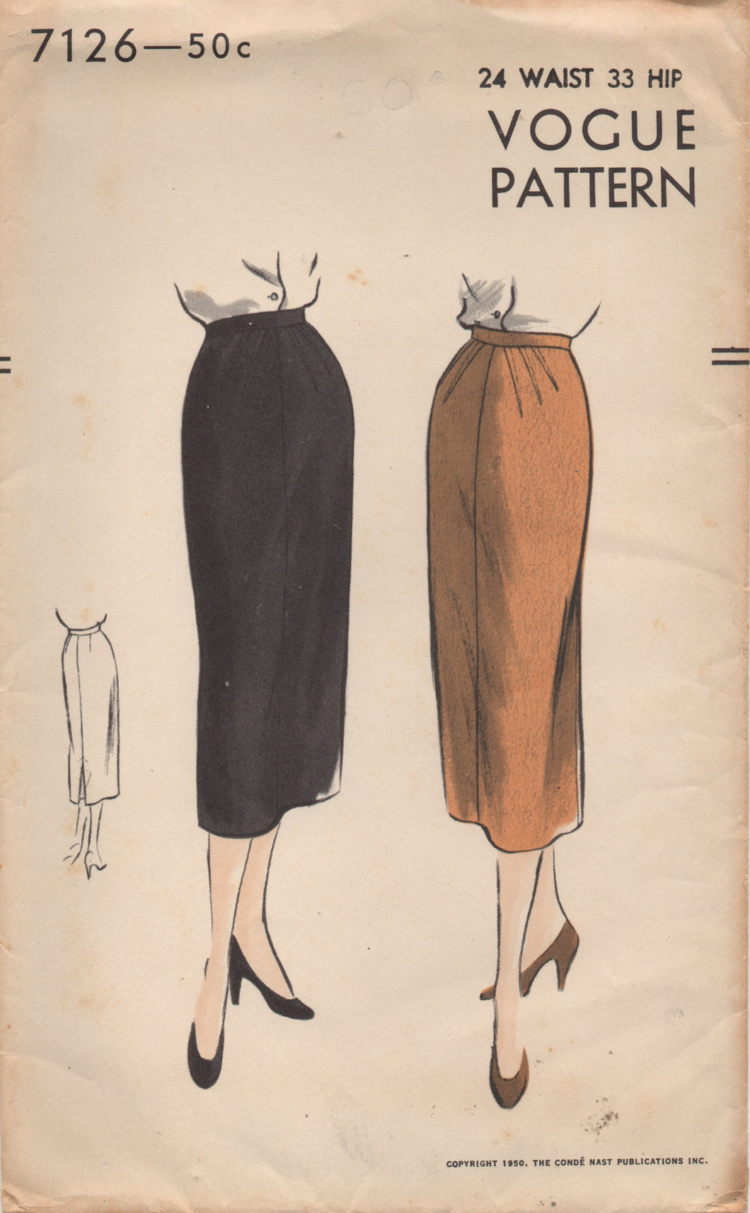 1950's Vogue Straight Skirt with Darts - Waist 24