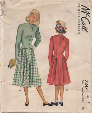 1940's McCall Child's Two Piece Suit with Circle Skirt - Chest 25