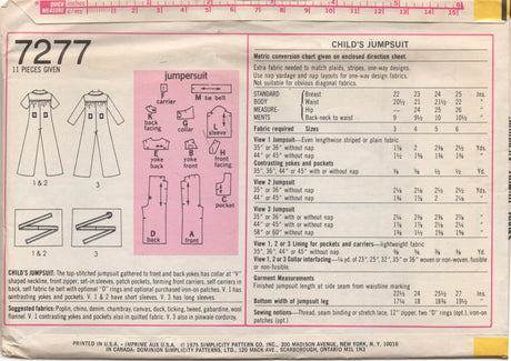 1970's Simplicity Child's Jumpsuit with pockets - Breast 23" - No. 7277