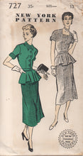 1950's New York Two Piece Dress with 4 piece circular peplum - Bust 31" - No. 727