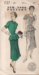 1950's New York Two Piece Dress with 4 piece circular peplum - Bust 31" - No. 727