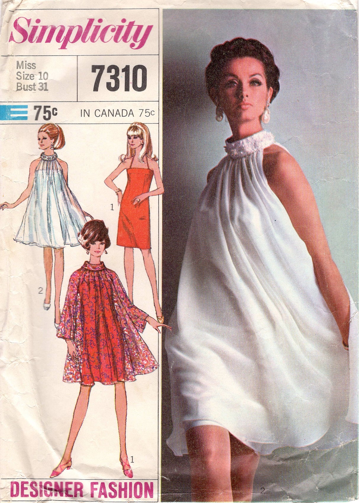 1960's Simplicity Tent Dress and Slip Dress Pattern - Bust 31" - No. 7310