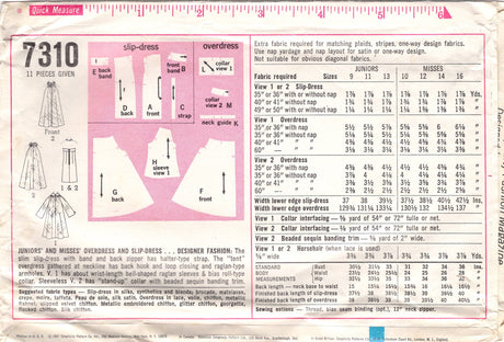 1960's Simplicity Tent Dress and Slip Dress Pattern - Bust 31" - No. 7310