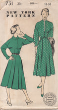 1950's New York One Piece Dress with Dropped shoulders and Long Sleeves - Bust 36" - No. 731